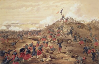 Malakoff'a Saldırı, 'Doğu'daki Savaş Yeri'nden levha, pub. Paul ve Dominic Colnaghi und Co., 1856 tarafından by William Crimea Simpson