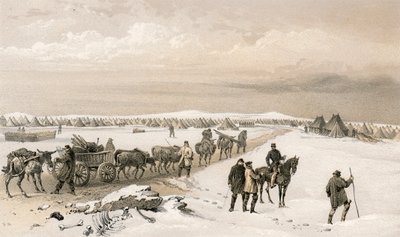 1. Tümen kampı, kuzeye 2. Tümen kampına doğru bakıyor, uzaktaki Inkermann Tepeleri by William Crimea Simpson