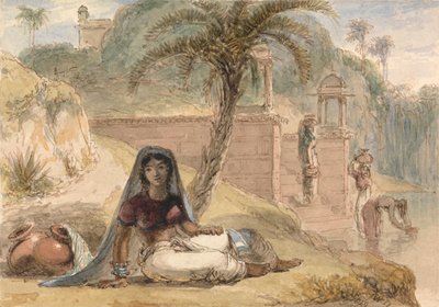 Hintli Kız Nehir Kenarına Oturmuş by William Daniell
