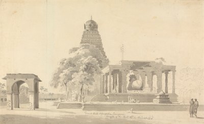 Tanjore'daki Büyük Boğa ve Pagoda by William Daniell