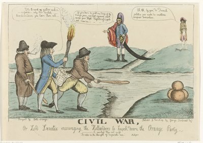 Hollanda iç çatışmasının İngiliz karikatürü, 1787 İç savaş veya Lord Lunatic, Hollandalıları Turuncu Parti