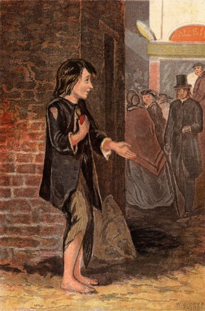 Ekmek almak için para dilenen bir çocuk (chromolitho) by William Dickes