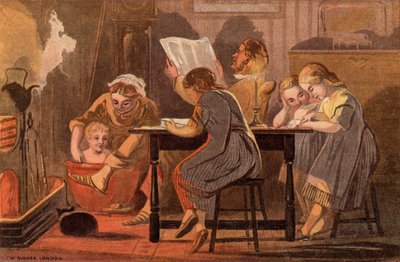 Cumartesi Gecesi: akşamları kitap okuyup eğlenen bir aile (chromolitho) by William Dickes