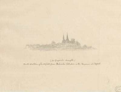 Lichfield Katedrali - Güney Batı Görünümü: karakalem ve [?17. yüzyıl] (çizim) by William Dugdale
