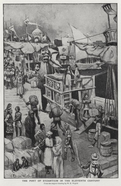 Onbirinci yüzyılda Bizans limanı (litho) by William Edward (after) Wigfull