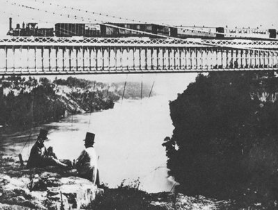 Niagara üzerindeki ilk demiryolu köprüsü (s/b fotoğraf) by William England