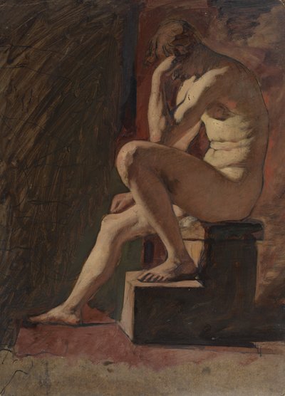 Oturan Erkek Çıplak, Başı Elinde, Sol Ayak Blokta Dayalı by William Etty