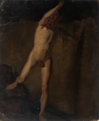 Ayakta Erkek Çıplak, Sağ Kol Kaldırılmış, Sağ Ayak Bloklara Dayalı by William Etty