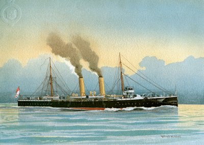 HMS Latona, Kraliyet Donanması 2. sınıf kruvazör, c1890-c1893. by William Frederick Mitchell