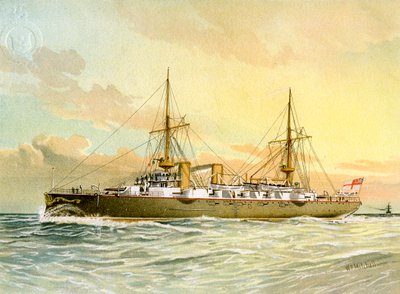 HMS Korkusuz, Kraliyet Donanması 1. sınıf kruvazör, c1890-c1893. by William Frederick Mitchell