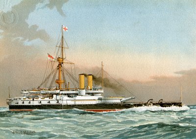 HMS Victoria, Kraliyet Donanması 1. sınıf savaş gemisi, c1890-c1893. by William Frederick Mitchell