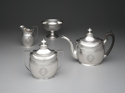 Çaydanlık, krema, çöplük ve şekerlik, c.1795 (gümüş ve sert ağaç) by William Garret Forbes