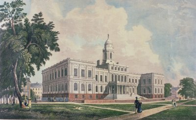 Belediye Binası, I. Hill tarafından kazınmış, basılmış ve renklendirilmiş, 1826 by William Guy Wall