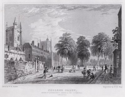 College Green, St Augustine Kilisesi ve Katedral, Bristol (gravür) by William H. Bartlett