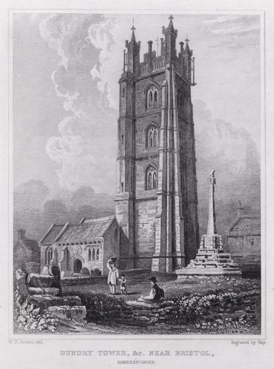 Dundry Tower, vb Bristol, Somersetshire (gravür) yakın by William H. Bartlett