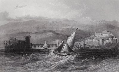 Sayda ve Lübnan Dağı, Denizden (gravür) by William H. Bartlett