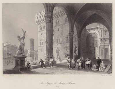 Loggia di Lanzi, Floransa, İtalya (gravür) by William H. Bartlett