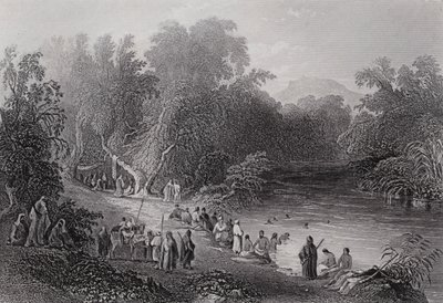 Ürdün Nehri, Yunan Yıkanma Yeri (gravür) by William H. Bartlett