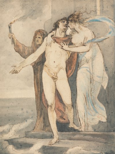 Leander Hellespont'u Yüzerek Geçmeden Önce Kahramandan Ayrılıyor by William Hamilton