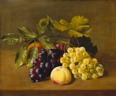 Ahşap Kenarda Şeftali, Portakal ve Üzüm, by William Hammer
