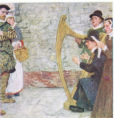 Shakespeare listens to the ballad singers near Somerset House, from My Magazine, pub.1922  by William Hatherell