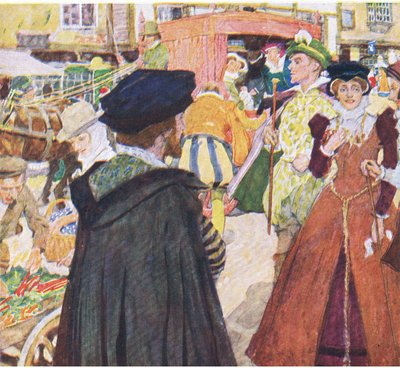 Shakespeare notes the foolish fashions of the fops on Ludgate Hill, from My Magazine, pub.1922  by William Hatherell