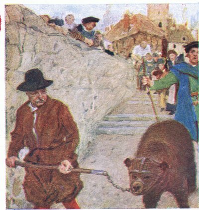 Shakespeare watches a bear on its way to the Bear garden at Bankside , from My Magazine, pub.1922  by William Hatherell