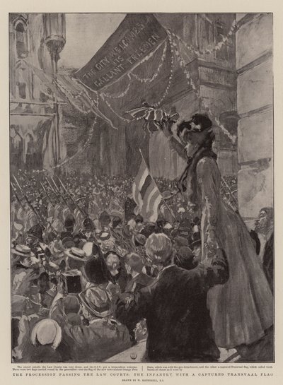 Mahkemelerden Geçen Alayı, Ele Geçirilmiş Transvaal Bayrağıyla Piyade by William Hatherell