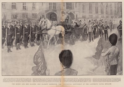 Kraliçe ve Denizcileri, Majesteleri Ladysmith Donanma Tugayının Güçlü Birliğini teftiş ediyor by William Hatherell