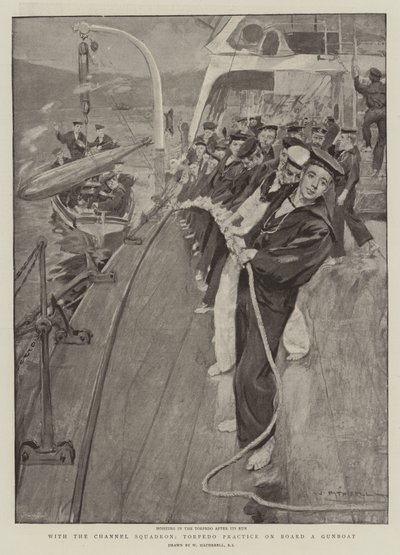 Manş Filosu ile, Bir Savaş Gemisinde Torpido Tatbikatı by William Hatherell
