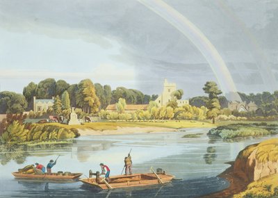 Genç Robert Havell (1793-1878) tarafından oyulmuş Nehrin Kıyısında Şehir Taşlı Staines Kilisesi, 1818'de yayınlandı (aquatint) by William Havell