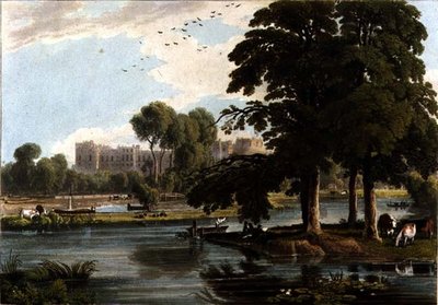 Robert Havell (1769-1832) 1814 (renkli gravür) tarafından oyulmuş Eton Koleji oyun alanlarından Windsor Kalesi