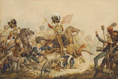 1st Life Guards charging French Artillery at the Battle of Waterloo in 1815, 1820  by William Heath