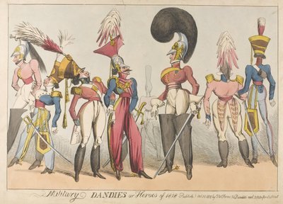 Askeri Dandies veya 1818, 1818 Kahramanları (renkli gravür) by William Heath