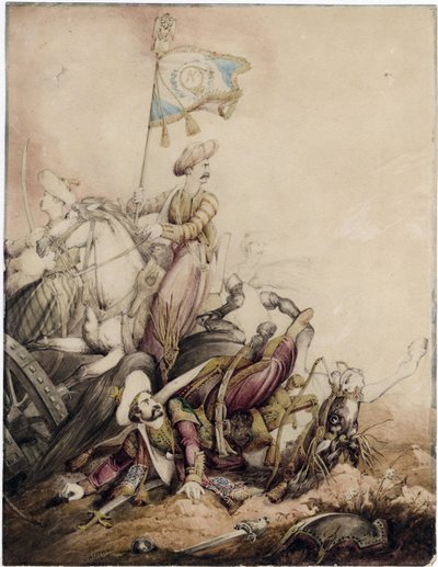 ""Porte etendard mamelouk au muharebe"" (savaşta Memluk bayraktarı) Aquarelle de William Heath (1795-1840) - 1818 Dim 33,5x25,9 cm Özel Koleksiyon by William Heath