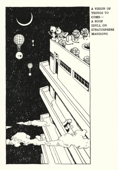 Geleceğin Vizyonu, Stratosfer Konaklarında Bir Çatı İdil (lito) by William Heath Robinson