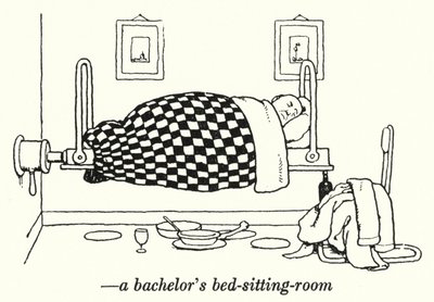 Bir bekar yatak-oturma odası (litho) by William Heath Robinson