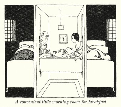 Kahvaltı için uygun küçük bir sabah odası (litho) by William Heath Robinson