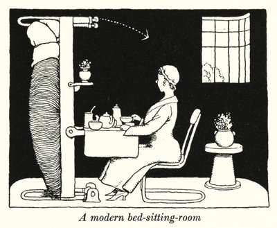 Modern bir yatak-oturma odası (litho) by William Heath Robinson