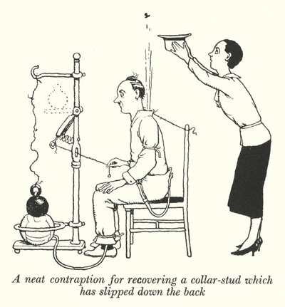 Arkadan aşağı kaymış bir yaka saplamayı kurtarmak için temiz bir mekanizma (lito) by William Heath Robinson