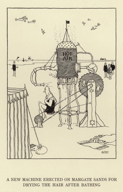 Banyodan sonra saçları kurutmak için Margate Sands üzerine kurulmuş yeni bir makine by William Heath Robinson