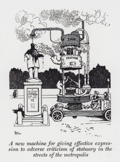 Metropol sokaklarında heykele yönelik olumsuz eleştirilere etkili bir ifade vermek için yeni bir makine (litho) by William Heath Robinson