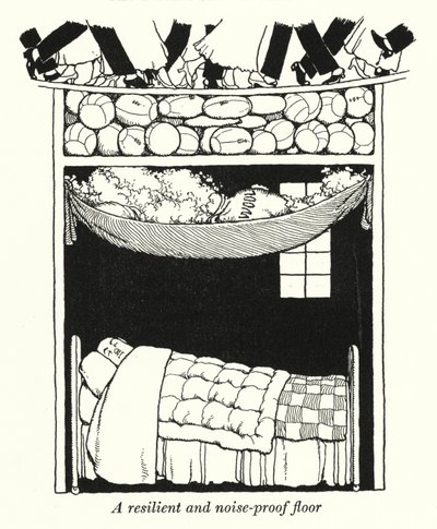 Esnek ve ses geçirmez bir zemin (lito) by William Heath Robinson