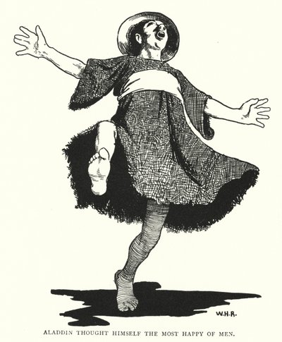 Alaaddin kendini erkeklerin en mutlusu sanıyordu (gravür) by William Heath Robinson