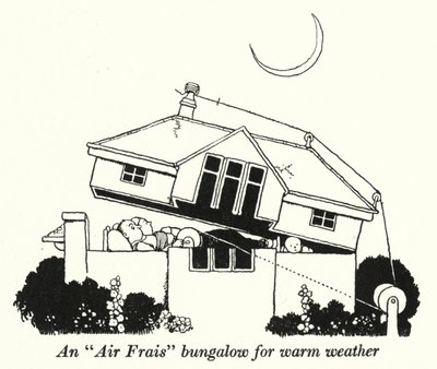 Sıcak havalar için bir "Air Frais" bungalovu (litho) by William Heath Robinson