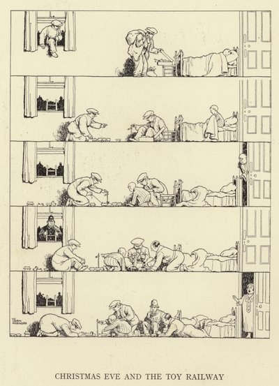 Noel arifesi ve oyuncak demiryolu by William Heath Robinson