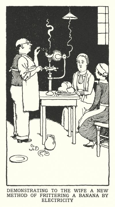 Karısına Muzu Elektrikle Kızartmanın Yeni Bir Yöntemini Göstermek (lito) by William Heath Robinson