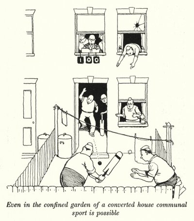 Dönüştürülmüş bir evin kapalı bahçesinde bile ortak spor mümkündür (litho) by William Heath Robinson