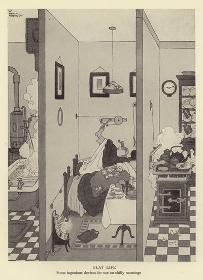 Düz yaşam, soğuk sabahlarda kullanım için bazı ustaca cihazlar by William Heath Robinson