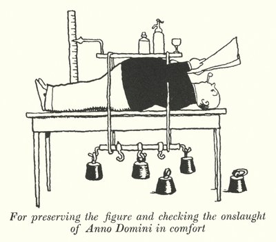 Figürü korumak ve Anno Domini'nin saldırısını rahatça kontrol etmek için (litho) by William Heath Robinson